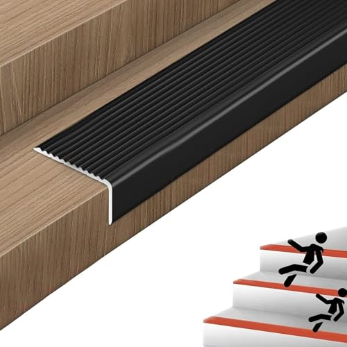 2er-Set Treppenkantenprofil Alu L-Form, für den Innen- und Außenbereich, geeignet für Laminat-, Fliesen-, Metall- und Holztreppen, Länge 135 cm(Black,W 3 x H 2 cm)