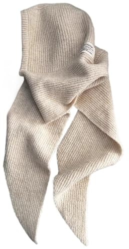 Joygoodta halsduk med huva för kvinnor varm mjuk ullblandning stickad huva hatt halsduk snygg vinter sjal wrap, Vitt, 85x45 cm/33.5x17.7 inch