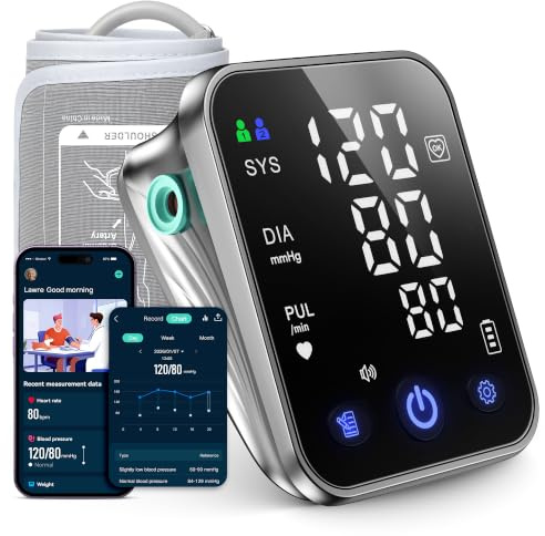 Runstar Tensiometre de bras professionnel avec grand écran LED 3 couleurs de 5 pouces | Mémoire pour 2 x 99 mesures | Annonce vocale | Taille du brassard: 22–44 cm | Application iOS et Android