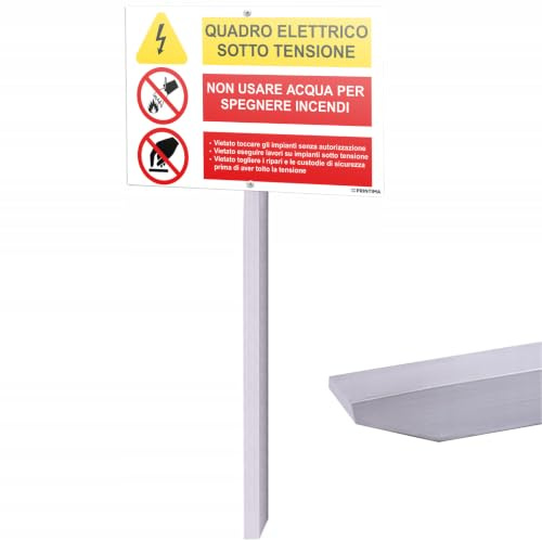 PRINTIMA 32 x 21 cm Cartello Quadro Elettrico Sotto Tensione con profilo 1m, pannello composito in alluminio 3 mm, stampa UV, segnaletica antincendio per aziende, esterno e interno