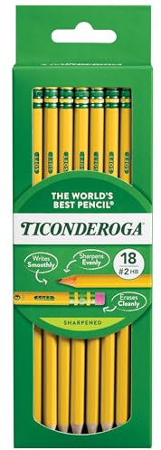 Ticonderoga Wood-Cased Pencils, Pre-Sharpened, 2 HB Soft, Yellow, 6 Boxes of 18 Count, 108 Pencils Total