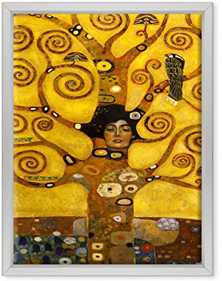 QUADRO SU TELA CANVAS INTELAIATO - CON CORNICE - Klimt Particolare - Albero della Vita - 30x40cm - Stile Moderno Bianco - (cod.1391)