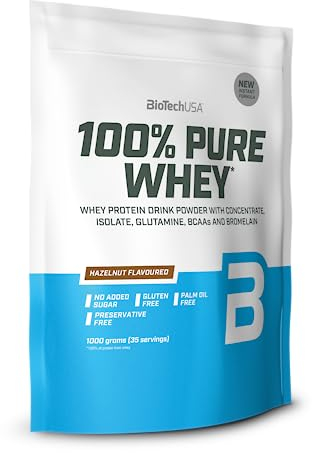 BioTechUSA 100% Pure Whey | Proteína en Polvo con BCAA y Glutamina | Sin Gluten, Sin Aceite de Palma, 1 kg, Avellanas