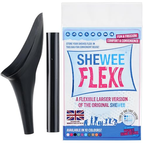SHEWEE Flexi - Das Original Urinal für Frauen - Made in UK - Wiederverwendbares, Flexibles & tragbares Uriniergerät Festival Camping Auto Wandern Essentials für Frauen Stand to Pee Trichter - Schwarz