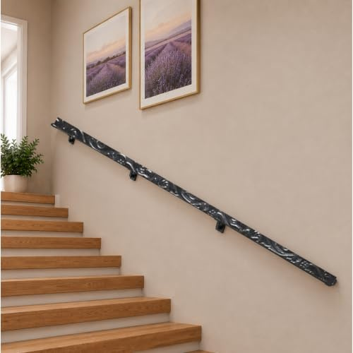 Déco Fer Forgé - MAIN COURANTE MARTELEE - Acier 3000 mm x 40 mm Ep 8 mm- Rampes Rambarde Balustrades Escaliers Marches-Produit de qualité- Rampe Balcon - Usage Interieur Exterieur Supports Securite