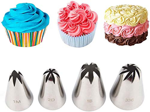 Decorazione Torte Set, FantasyDay 4 Pezzi Ugello in Acciaio Inossidabile Professionale da Pasticceria - Bocchette Decorative Accessori per Torte, Cupcakes, Pasta di Zucchero, Muffin, Dolci, Biscotti
