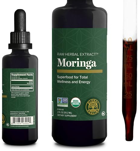 Global Healing Center - Organic Moringa Oleifera Extract Liquid Drops, Moringa Supplement-Vegan from Tree Leaves-Max Absorption of Vitamins and Minerals- More Potency Than Powder Form (2 Fl Oz)