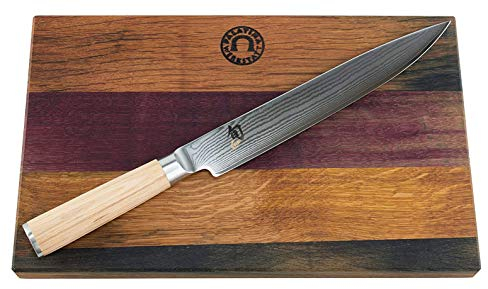 Kai Shun Classic White Set, Schinkenmesser DM-0704W Klinge 23 cm | ultrascharfes Japanisches Messer aus Damaststahl + großes Küchenbrett aus Eiche, 34x21 cm | VK: 269,- €