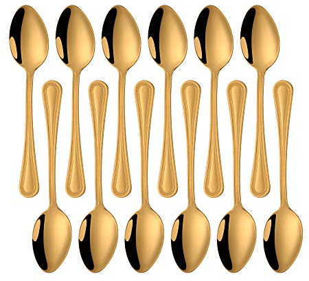 Buyer Star Cuillères à thé, 12 pièces de cuillères à café en Acier Inoxydable doré pour Dessert Espresso Glace à l'apéritif pâtissier, Poli Miroir