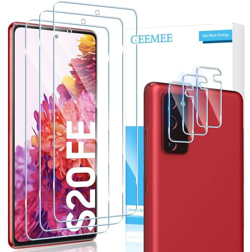 GEEMEE für Samsung Galaxy S20 FE 4G/5G für panzerglas Schutzfolie + Kamera Schutzfolie,3 Stück +3 Stück 9H Filmhärte Gehärtetem Schutzglas Hohe Empfindlichkeit Displayschutzfolie