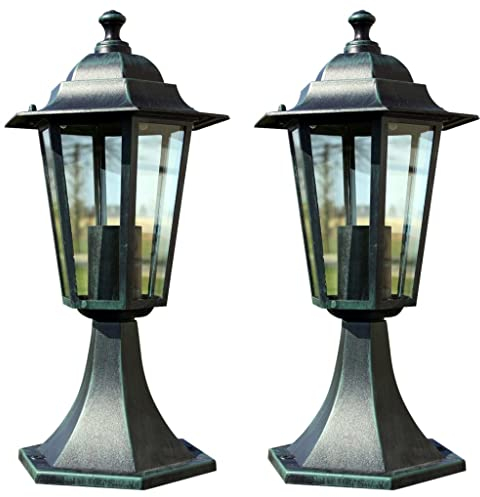 vidaXL Lampioni da Giardino 2 pz Verde Scuro/Nero in Alluminio