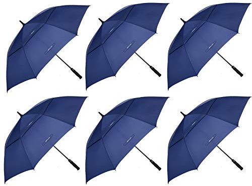MRTLLOA 6 Pack 62/68 Inch Automatic Open Golf Umbrella, Extra Large Oversize Double Canopy Vented Windproof Waterproof Stick Umbrellas for Rain(62 Inch, Navy Blue)