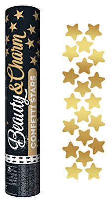 GoDan Beauty&Charm Cañón de confeti con estrellas doradas, tubo de 30 cm con confeti de papel de aluminio, cañón de confeti y popelín de fiesta, ideal para bodas, carnaval, fiestas de despedida de