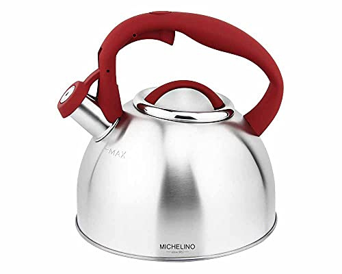 Michelino 2,4L Edelstahl Flötenkessel Kessel Silber (Griff: Rot)