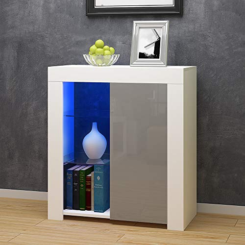 Panana Modern TV Unit Cabinet High Gloss Door Storage Sideboard Cupboard Side Table with LED (White+Grey)