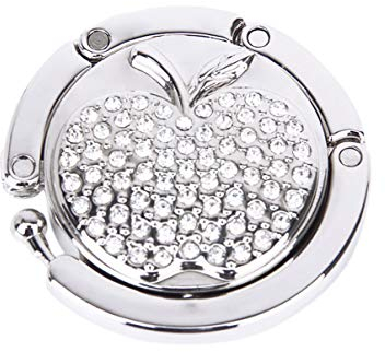 Uonlytech 4S52S54RB14D Handtaschenhaken, faltbarer Handtaschenhaken, Handtaschenhaken, Aufhänger mit Muster, Bling Strass, Taschenhalter für Tisch, Schreibtisch, Silber, M