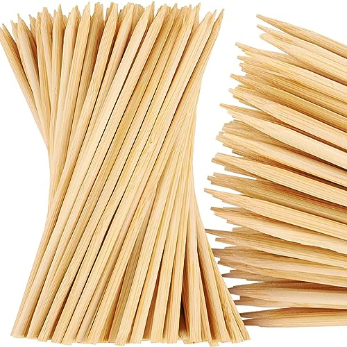 MalloMe XL Bamboo Skewers 6 Inch 100 pcs - 4mm Thick Bamboo Sticks - Heavy Duty Wooden Shish Kabob Skewers for Grilling - for Kebab BBQ Grill Hot Dog, Candy Apple Smores Sticks Wood Skewer Appetizers