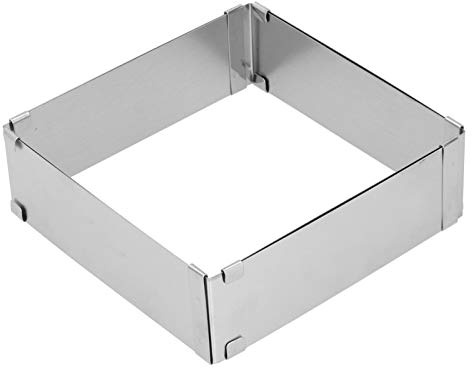 BORDSTRACT Square Adjustable Cake Mould, Stainless Steel Rectangle Cake Tin Cutter Baking Frame for Mousse Tiramisu (Large (16~28cm)
