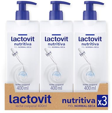 Lactovit Lactourea Leche Corporal Nutritiva para Pieles Normales y Seca, con ProLactic10, Hidrata la Piel Intensamente y Propociona Suavidad, Absorción Inmediata - Pack de 3 x 400 ml