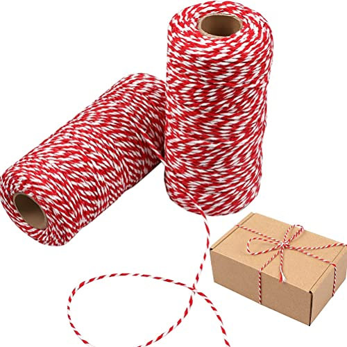 BSTCAR 2 Rollos de cordeles de Navidad, algodón, Ideal para Hornear, Carne, Manualidades, Envolver Regalos en Navidad