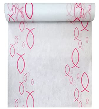 Tischläufer aus Vlies 'Fische - weiß / pink' für Taufe Konfirmation Kommunion 28 cm x 5 m