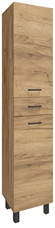 VBChome Badmöbel Hochschrank 170x35x30 cm Eiche Hängeschrank Badezimmer Schmaler Badschrank Stehend 2 Türen 1 Schublade Modern Elegant Funktionell Selbstmontage