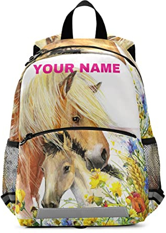 Personalisierter Kinder-Rucksack für Jungen und Mädchen, Pferde-Rucksack, Kindergarten, Vorschule, Kindergarten, Reisetasche, mehrfarbig, M