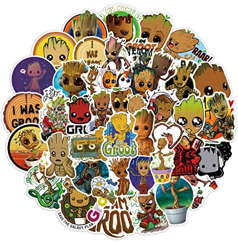 Groot Stickers for Water Bottle Waterproof Vinyl Cute Cartoon Movie Decals for Laptop Tablet Scrapbook Binders Luggage Skateboard 50pcs …