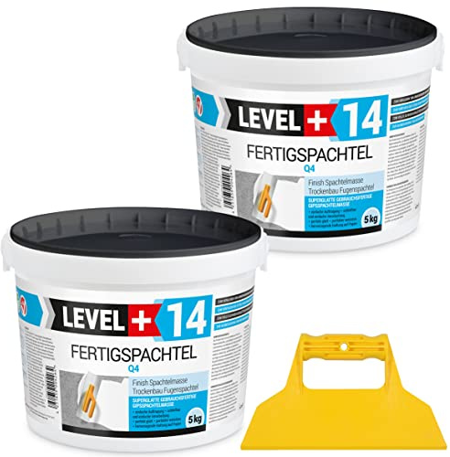 Fertigspachtel Spachtelmasse 5kg+5kg Glättspachtel Fugenspachtel Reinweiss | Weiß + Kunststoffspachtel ohne Zahnung Set RM14
