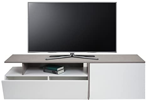 Mendler TV-Rack HWC-L34 Holz 45x161x40cm Beton-Optik, weiß | Lowboard, Fernsehtisch, Sideboard, TV-Schrank, Kommode, Staufach