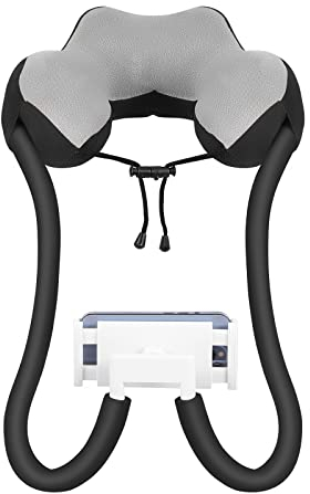 MoKo Handyhalter mit Halskissen, 360° Einstellbar Handyhalterung mit U Förmigem für 5,5-11 Geräte wie iPhone 16/Pro/Pro Max/Plus, iPhone 15/Pro/Pro Max/Plus, iPhone 14/Pro/Pro Max/Plus, Schwarz