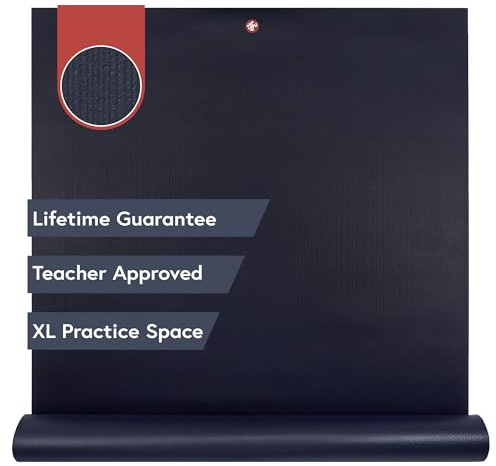 Manduka PRO - Tapete de yoga largo y ancho para mujeres y hombres, antideslizante, cojín para apoyo articular y estabilidad, grosor de 6 mm, 200 cm x 132 cm, azul medianoche