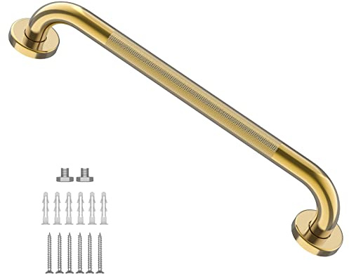 Zepolu Haltegriff für die Dusche, 61 cm, Edelstahl, rutschfest, mit gerändeltem Griff, goldene Sicherheits-Balance-Unterstützung, WC-Hilfe, Handlauf, strukturierter Griff für Behinderungen, ältere