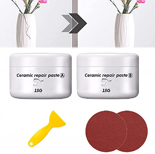 Kit de agente de reparación de pasta de cerámica A B, potente pegamento de reparación de azulejos adhesivo fuerte para reacabado de grietas, fibra de vidrio acrílica de porcelana (15g+15g Set)