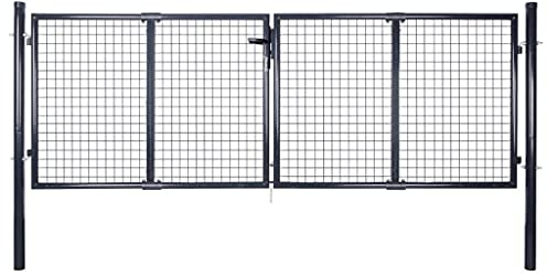 CIADAZ Mesh-Gartentor, Gartentür, Gartentüren, Gartenzaun Tür, Zauntür, Flügeltore, Garten Türe, Maschendrahtzaun, Verzinkter Stahl 289 x 100 cm Grau