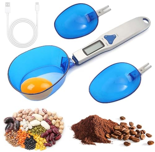 Báscula de cuchara: báscula digital de 0,1 g de precisión, cuchara medidora de 500 g con pantalla LCD, báscula digital de cocina con 3 cucharas medidoras extraíbles, báscula fina para especias, leche