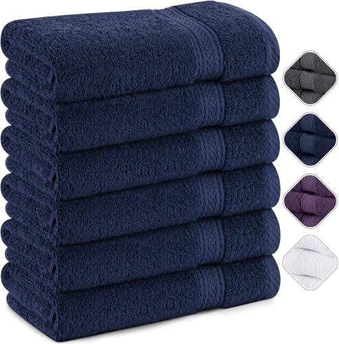 Utopia Towels - Juego de 6 Toallas de Mano (50 x 100 cm), Toalla Manos Altamente Absorbentes con Gancho, 100% Algodón (Azul Marino)