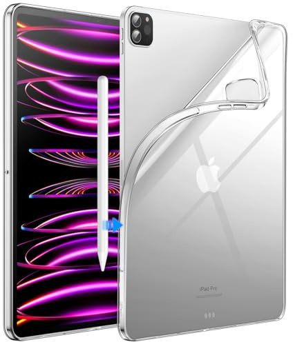 JETech Transparente Hülle für iPad Pro 12,9 6./5. Gen (2022/2021), Klar | Weiches Transparentes TPU, Schlanker Stoßschutz, Unterstützung Pencil 2. Aufladung