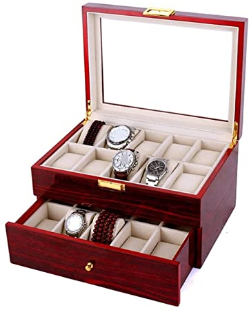 REEKOS Uhren Aufbewahrungsbox Uhrenbox Uhrenschatulle Holz 20 Slots Uhrenbox Organizer Armband Display Halter Metallscharnier Klare Oberseite Abschließbare Aufbewahrungsbox Uhrenkasten Uhrenkoffer