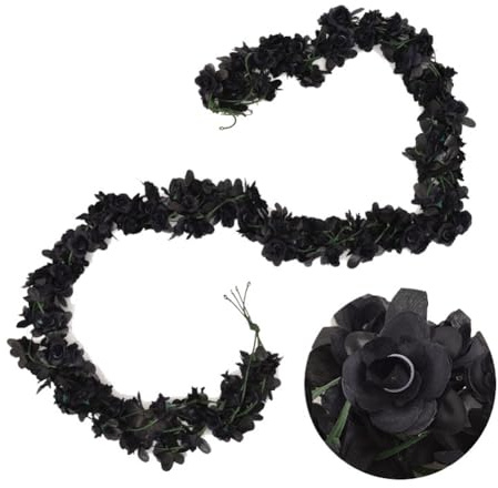 Yurosiay 2 Stück 2.4m Künstliche Rosengirlande Gefälschte Rosenrebe Kunstblumen Girlande Wie Echt Elegant Blumengirlande Rosen Seidenblumen Hängend Rebe für Hochzeit Party Garten Schwarz