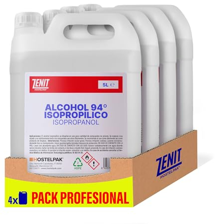Hostelpak | 4 x 5 l – Alcool isopropylique pureté 94 °C, nettoyage surfaces et composants électroniques