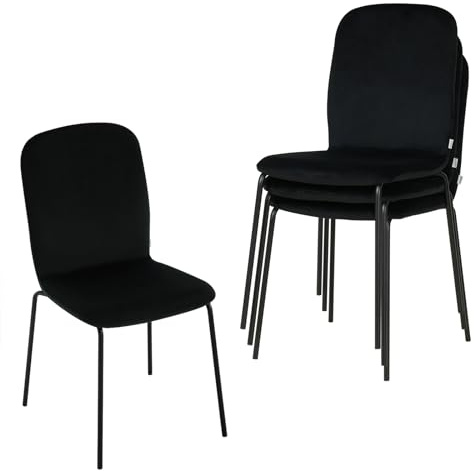WOLTU Esszimmerstühle 4er Set, Stapelstühle mit Metallbeinen | Küchenstühle gepolstert, Sitzfläche aus Samt, für Schlafzimmer Küche Wohnzimmer, Schwarz
