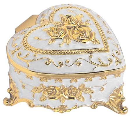Qcwwy Kleine Schmuckschatulle, Schmucktruhe, Klassische Schmuckaufbewahrung, Altmodischer Schmuck-Organizer, Vintage-Schmuckschatulle, Herzförmige Dekorative Box für den Heimgebrauch