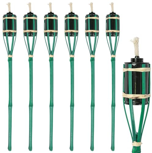Harbour Housewares 6X Vert 60cm Torches de Jardin en Bambou - Extérieur Paraffine Lampe Huile Brûleur Tiki Bougie Flamme Lanterne Lumière sur Piquet