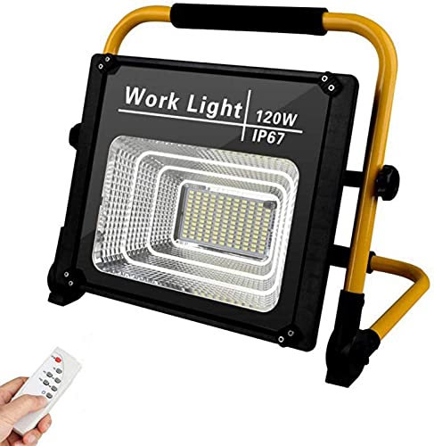 CAFIEDR Proiettori LED Ricaricabili da 120 W, Proiettore LED per Esterni, Lampada da Lavoro LED Portatile, Porta USB, Telecomando, 2400 Lumen, 10000 mAh, Fino a 8 Ore di Illuminazione