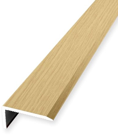 Profilo angolare per scale, 10 x 20 x 1000 mm, in alluminio, liscio, non forato, rovere chiaro, altezza del bordo: 0-7,7 mm
