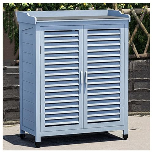 Outdoor Wooden Potting Bench Table with Waterproof Tool Shed and Shelves Garden WorkStation Storage Cabinet Furniture for Patio