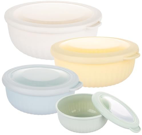 LDXDRU 4 Pack Plastic Bowls with Lids, Salad Bowl with Lid, Nesting Bowls Serving Meal Prep Bowl for Food Salad Fruit Vegetables - 400ml / 780ml / 1400ml / 2200ml