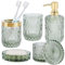 NZZVNZ Juego de 5 Accesorios de Baño de Cristal, Accesorios de Baño con Dispensador de Loción, Jabonera, Portacepillos de Dientes, Taza de Cristal, Tarro de Algodón Fioc, Decoración Moderna de Baño