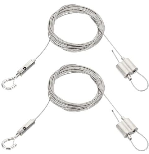 PATIKIL 2 Pcs Adjustable Picture Hanging Wire Kit, 5m /16.4 ft Fit for 1.5mm Wire Heavy Duty Stainless Steel Wire Rope Hanger Hardware with Double Way Adjustable Hook for Hang Mirror